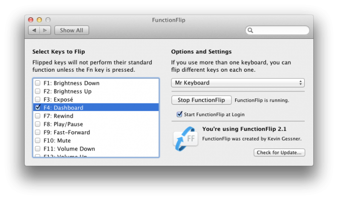 FunctionFlip with the F4 checkbox selected.