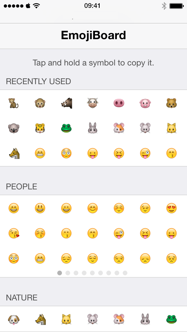 Screenshot of a webpage which has three sections, each filled with emoji categorised by type.